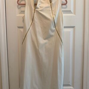 Calvin Klein Cream Sleeveless Sheath Dress with Gold Zips